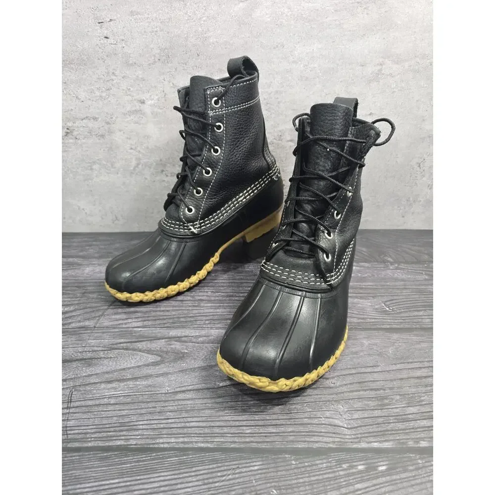 L.L. Bean Women’s 7W Black On Black 8 Inch Leather Duck Boots 7 Wide Excellent
